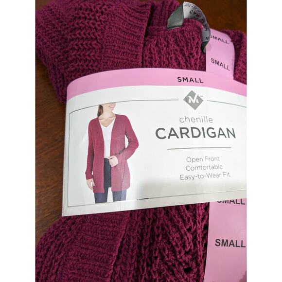 Members Mark Chenille Cardigan Sweater S Raspberry Red Open Front Loose Knit New - Picture 4 of 9